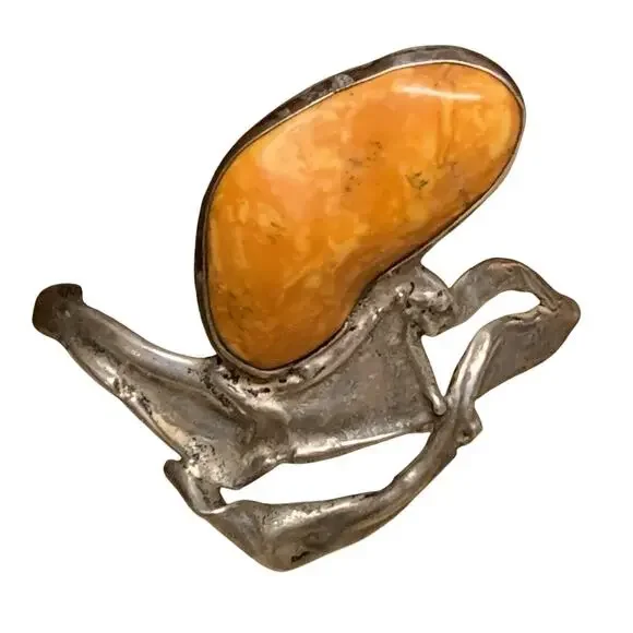 Artisan Made Eclectic Sterling Silver and Amber??? Statement Cuff Bracelet - Picture 8 of 11